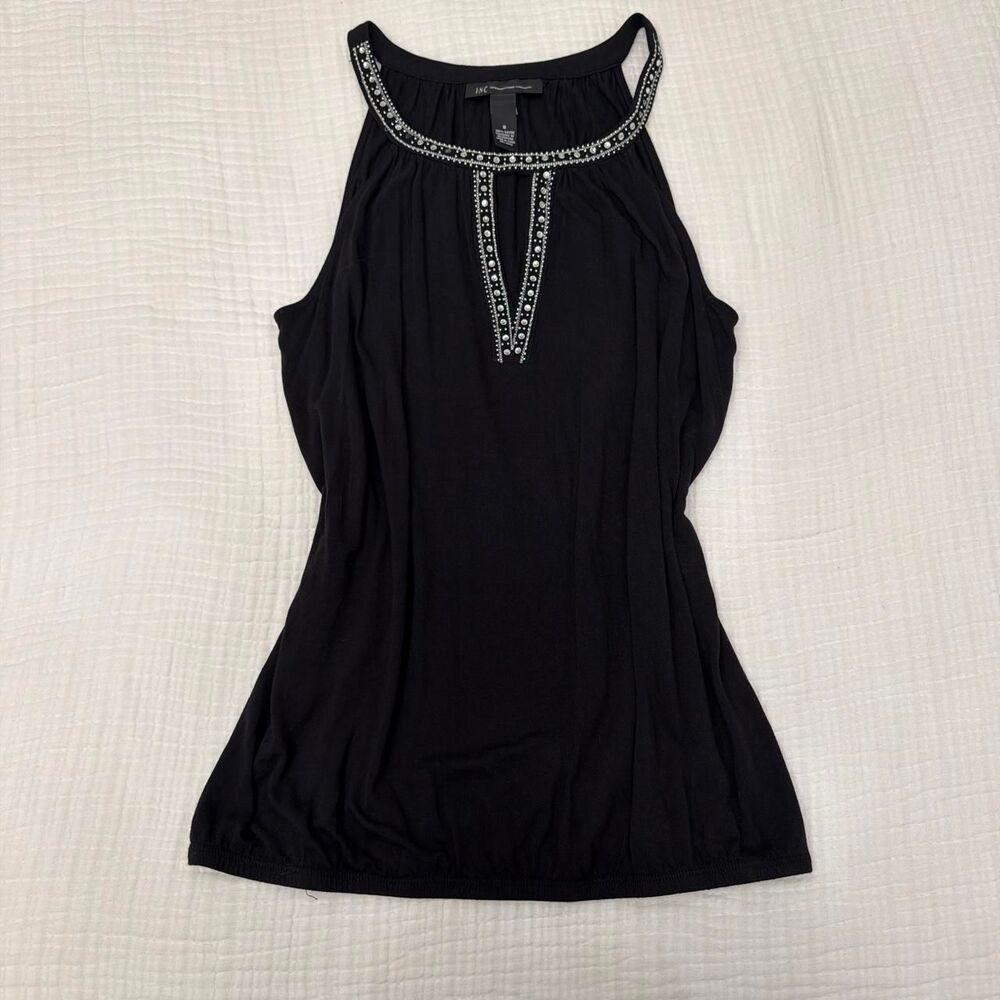 vintage inc international concepts black embellished halter top